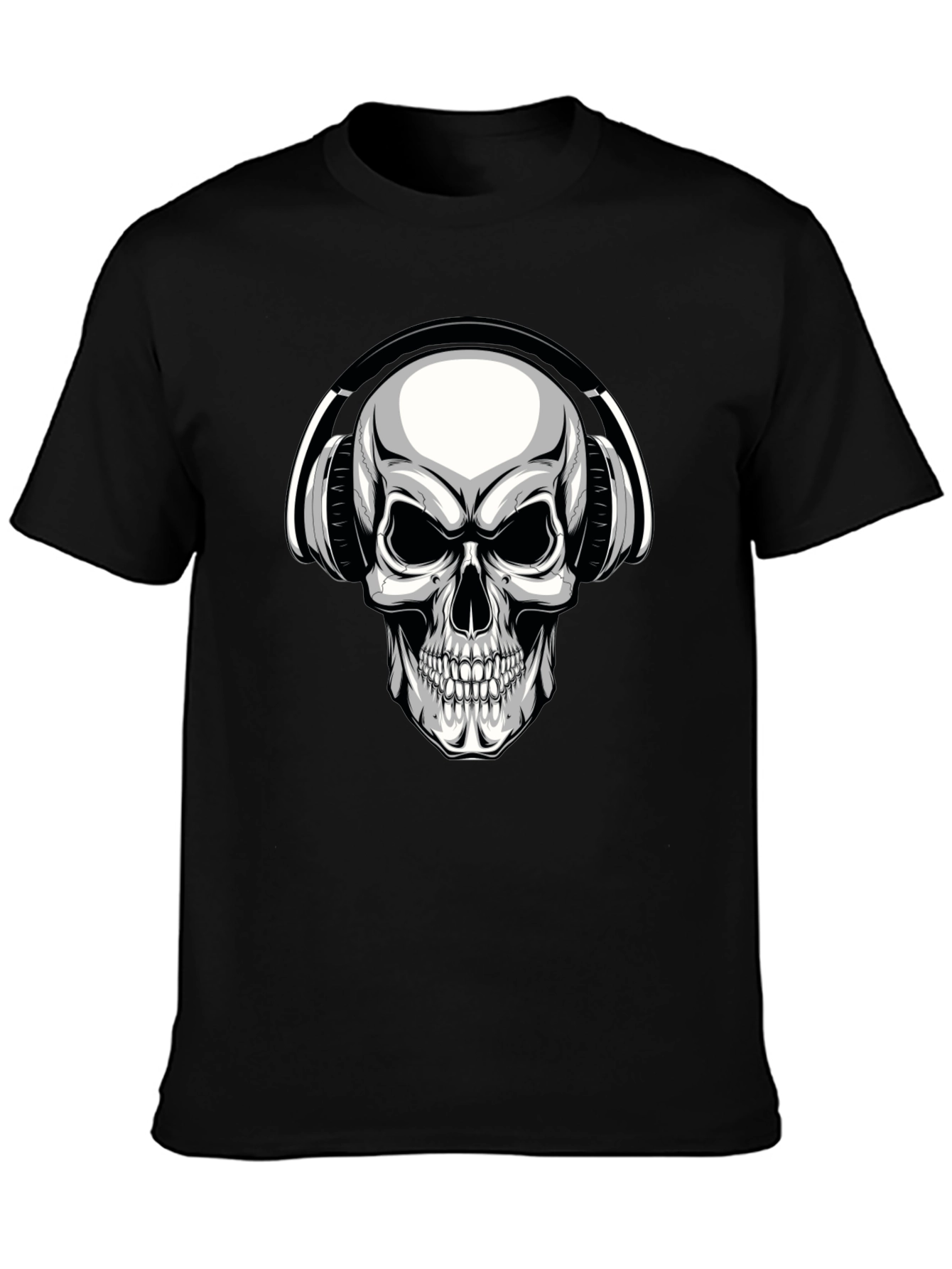 Skull with Headphones Graphic T-Shirt - Black