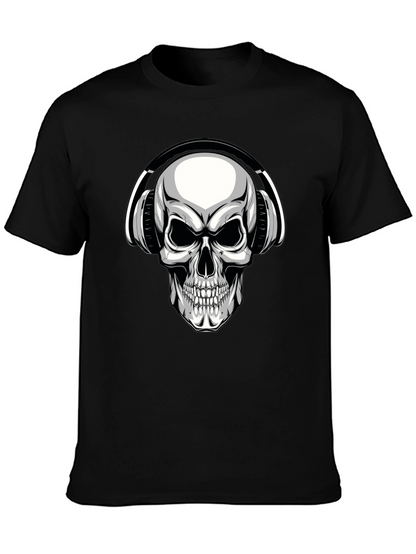 Skull with Headphones Graphic T-Shirt - Black