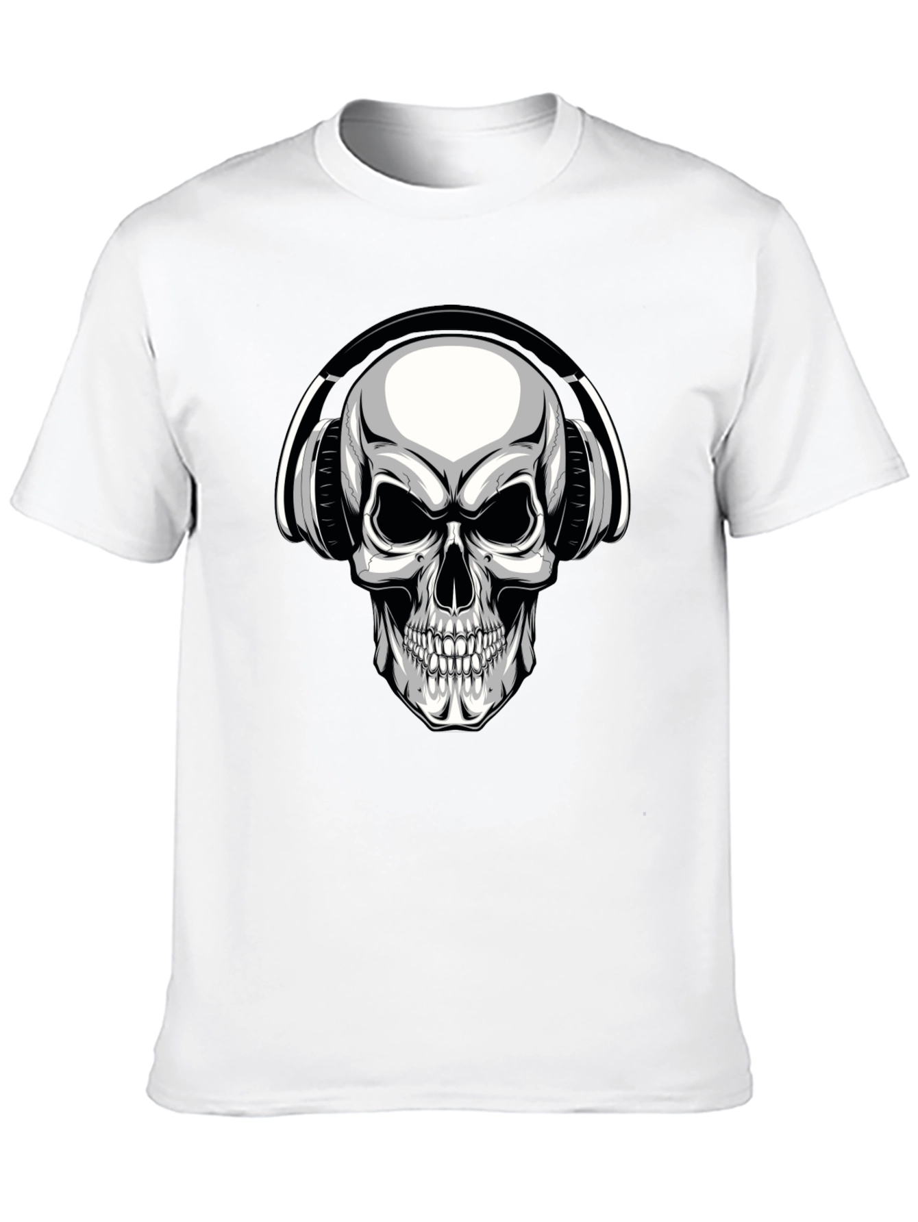 Skull with Headphones Graphic T-Shirt - Black