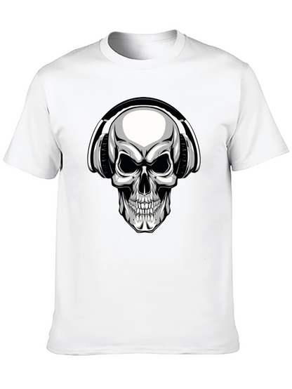 Skull with Headphones Graphic T-Shirt - Black