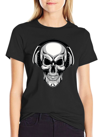 Skull with Headphones Graphic T-Shirt - Black