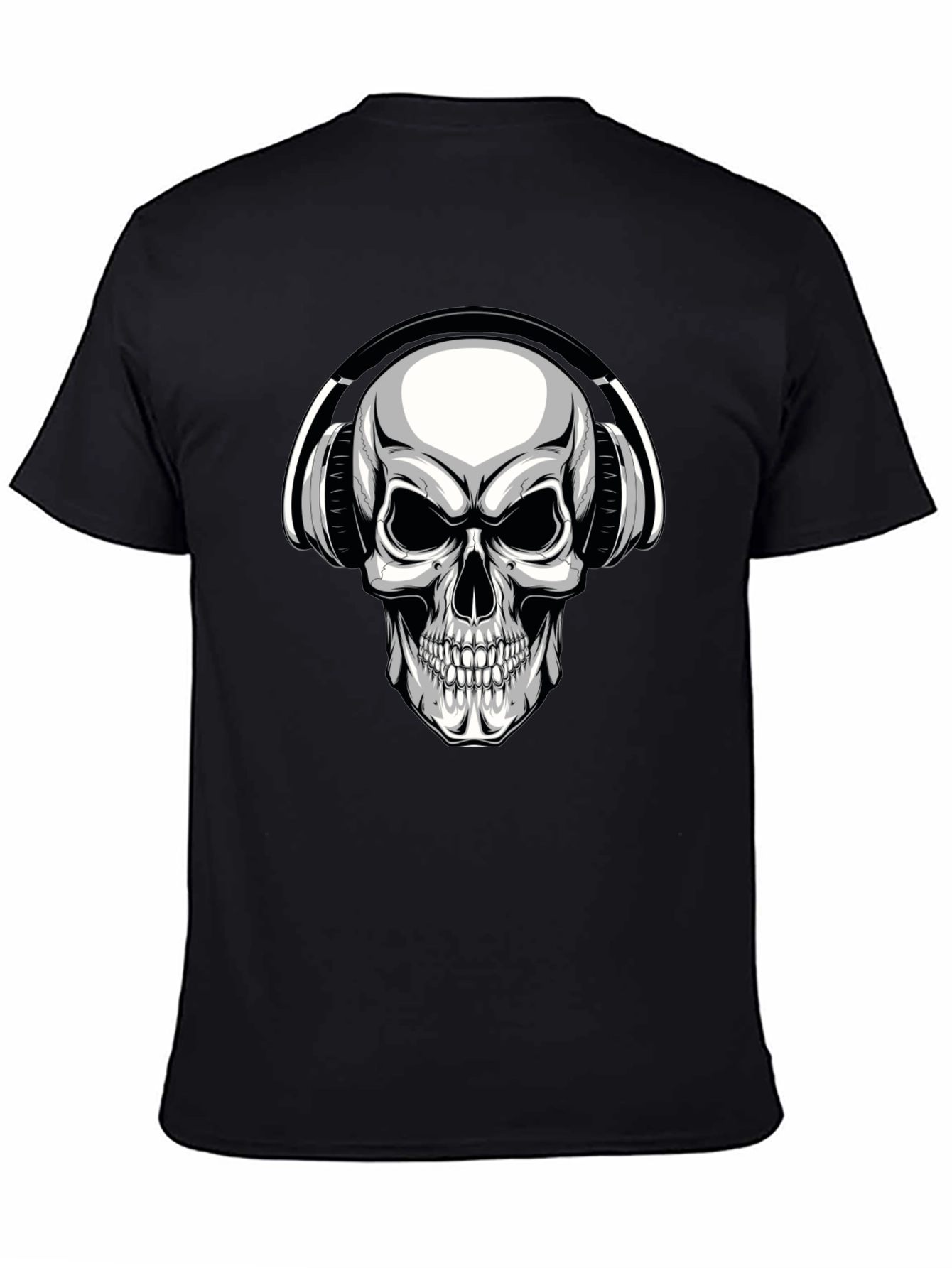 Skull with Headphones Graphic T-Shirt - Black