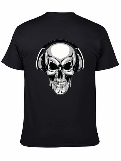 Skull with Headphones Graphic T-Shirt - Black