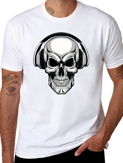 Skull with Headphones Graphic T-Shirt - Black