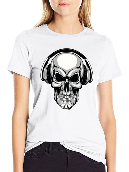 Skull with Headphones Graphic T-Shirt - Black