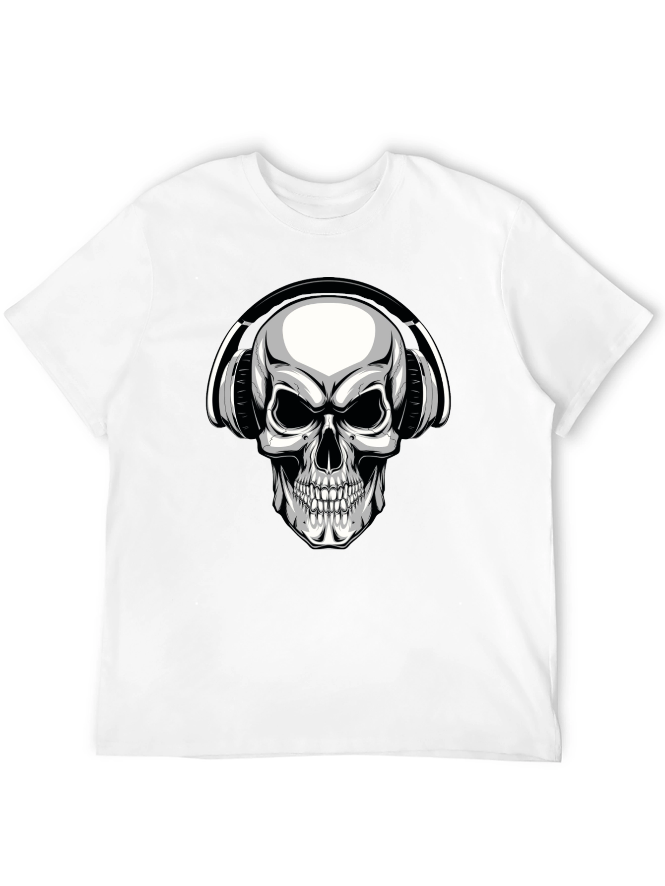 Skull with Headphones Graphic T-Shirt - Black