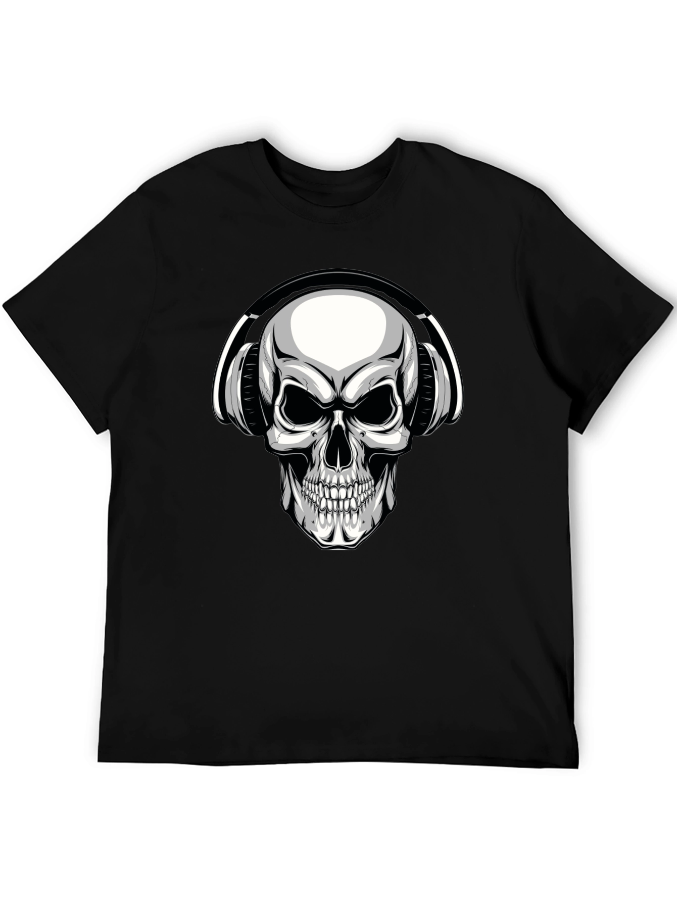 Skull with Headphones Graphic T-Shirt - Black
