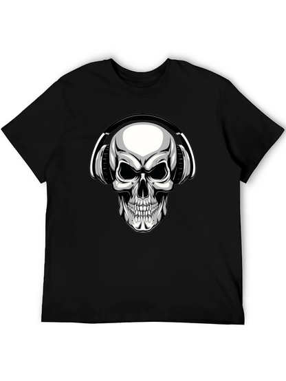 Skull with Headphones Graphic T-Shirt - Black
