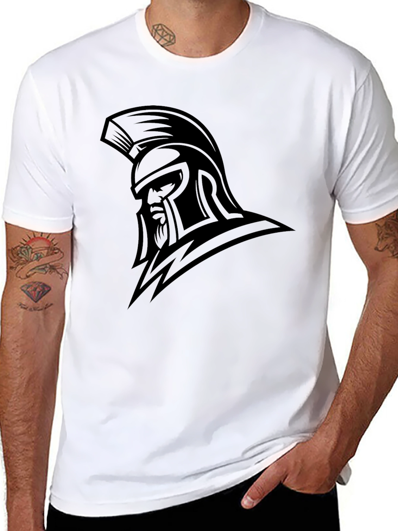 Spartan Warrior Graphic Tee - Black Cotton T-Shirt