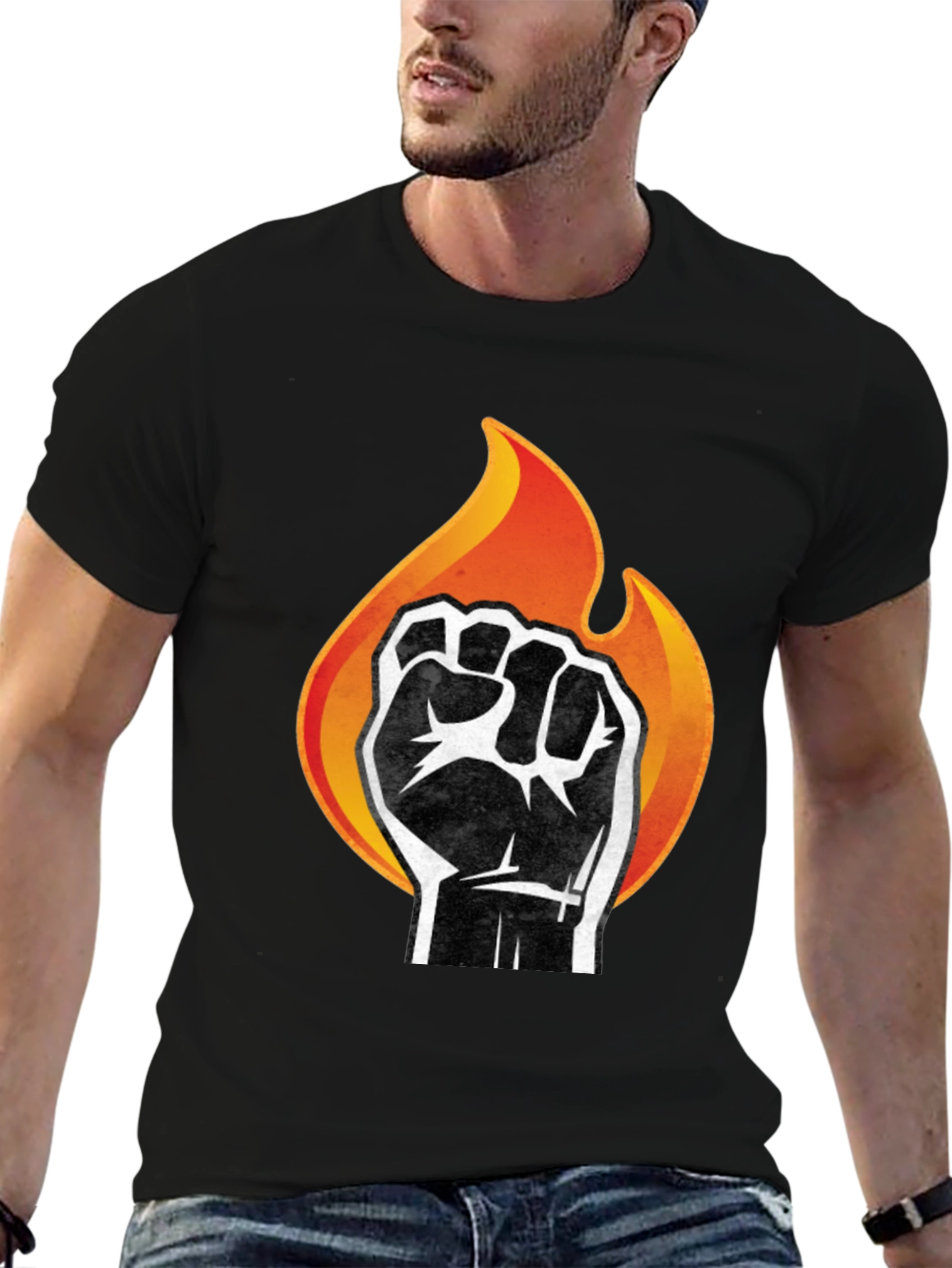 Fiery Fist Graphic T-Shirt - Bold Black Tee