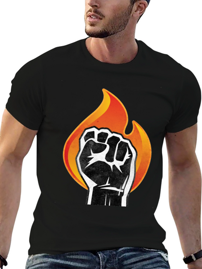 Fiery Fist Graphic T-Shirt - Bold Black Tee