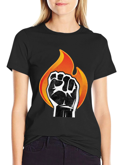Fiery Fist Graphic T-Shirt - Bold Black Tee
