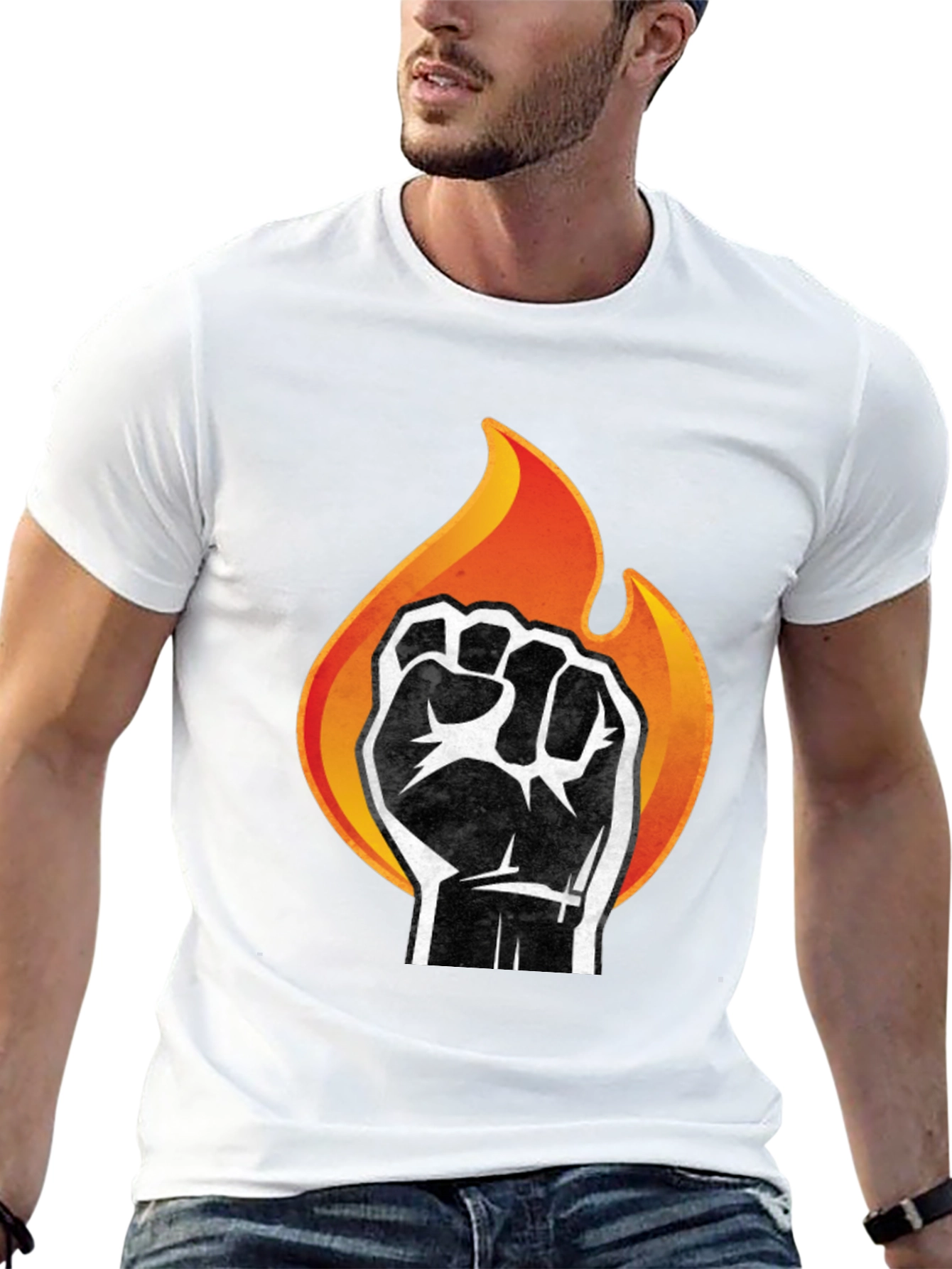 Fiery Fist Graphic T-Shirt - Bold Black Tee