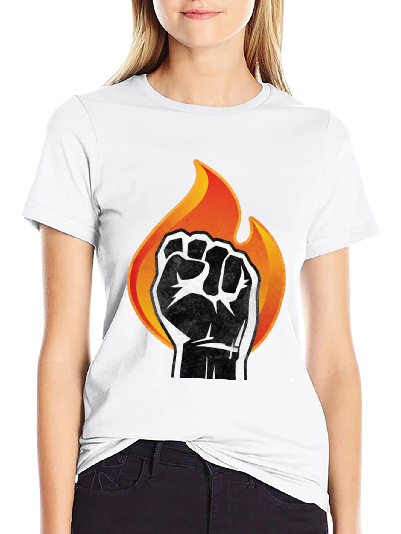 Fiery Fist Graphic T-Shirt - Bold Black Tee