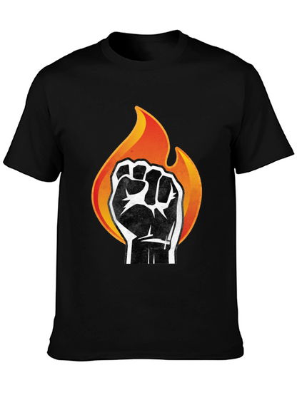 Fiery Fist Graphic T-Shirt - Bold Black Tee