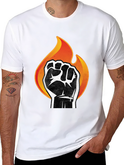 Fiery Fist Graphic T-Shirt - Bold Black Tee