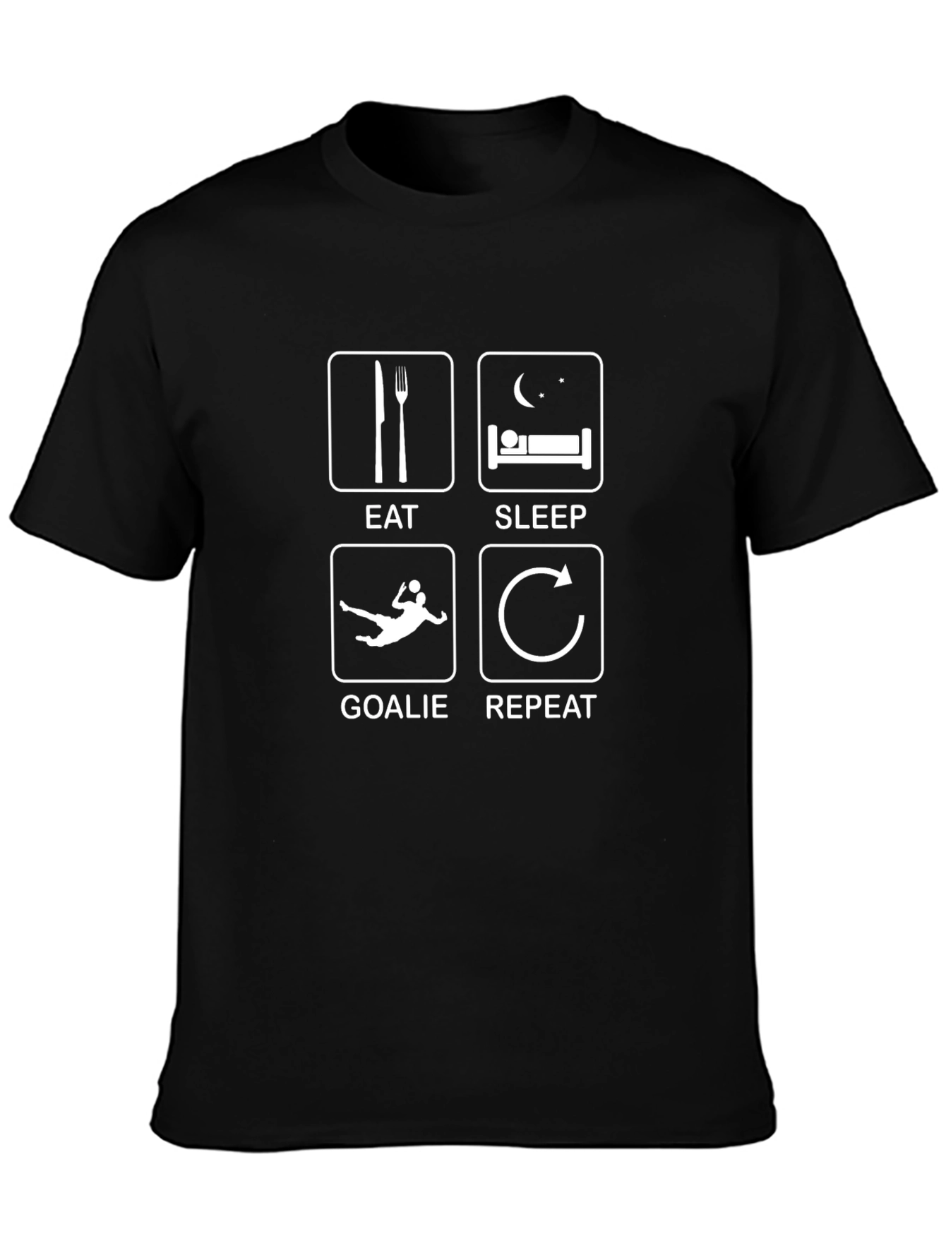 Eat Sleep Goalie Repeat Black Graphic T-Shirt