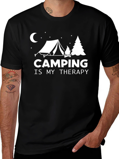 Camping Is My Therapy Graphic Tee - Black