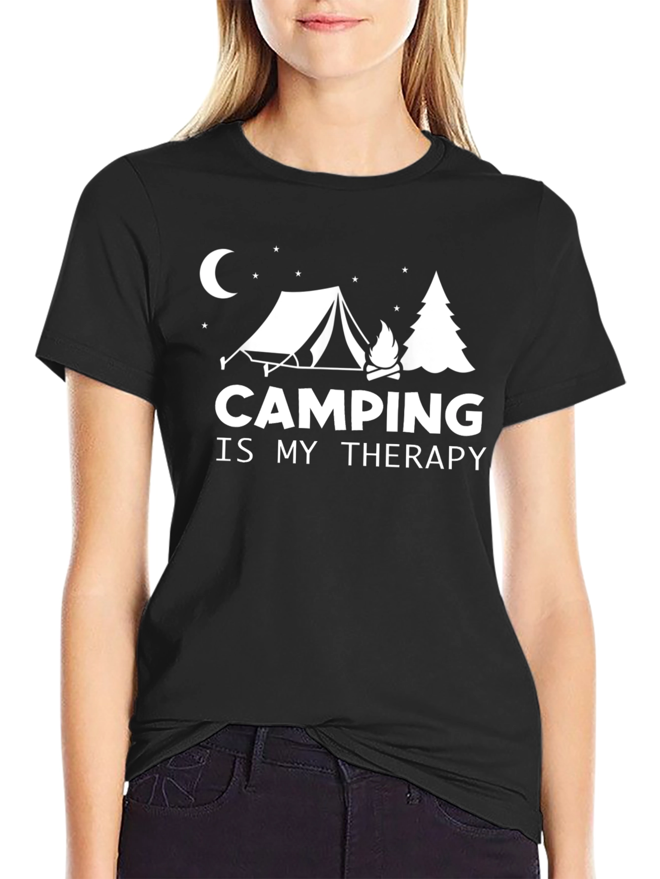 Camping Is My Therapy Graphic Tee - Black