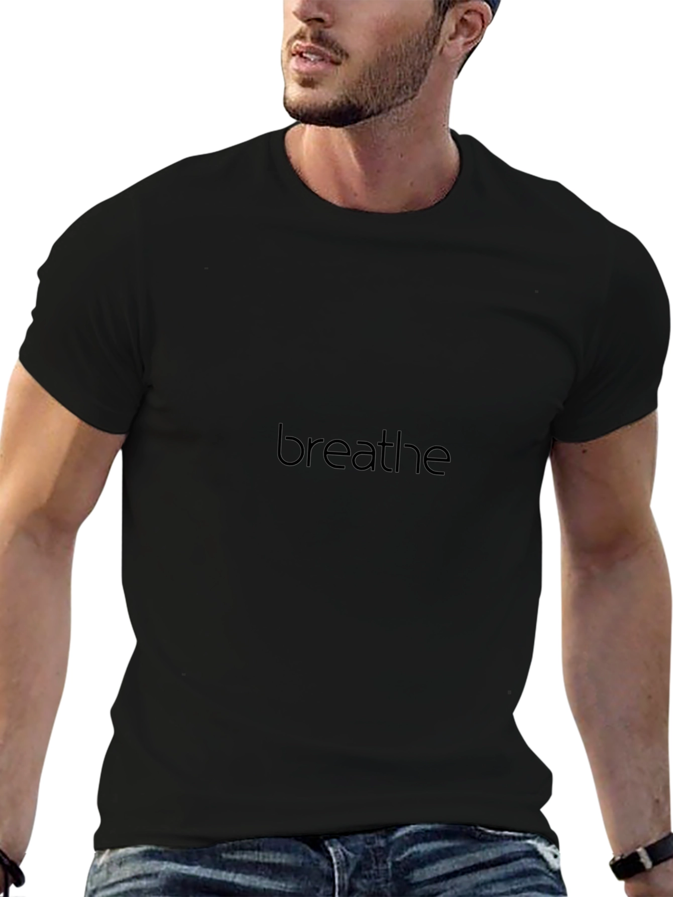 Breathe Graphic Tee - Black Minimalist Design