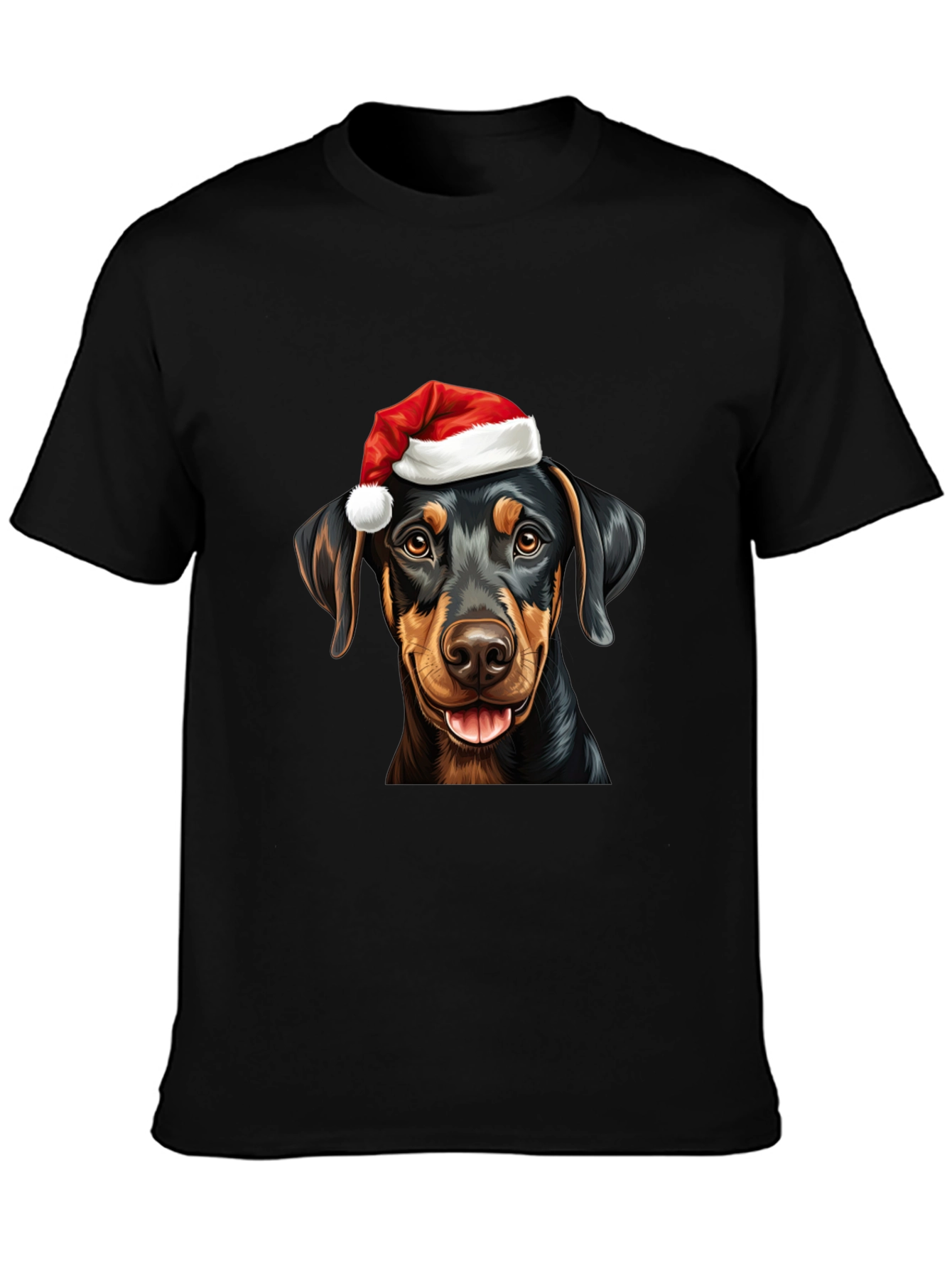 Dachshund Santa Hat Black T-Shirt