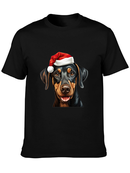 Dachshund Santa Hat Black T-Shirt
