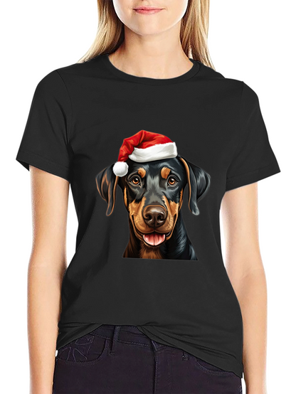 Dachshund Santa Hat Black T-Shirt
