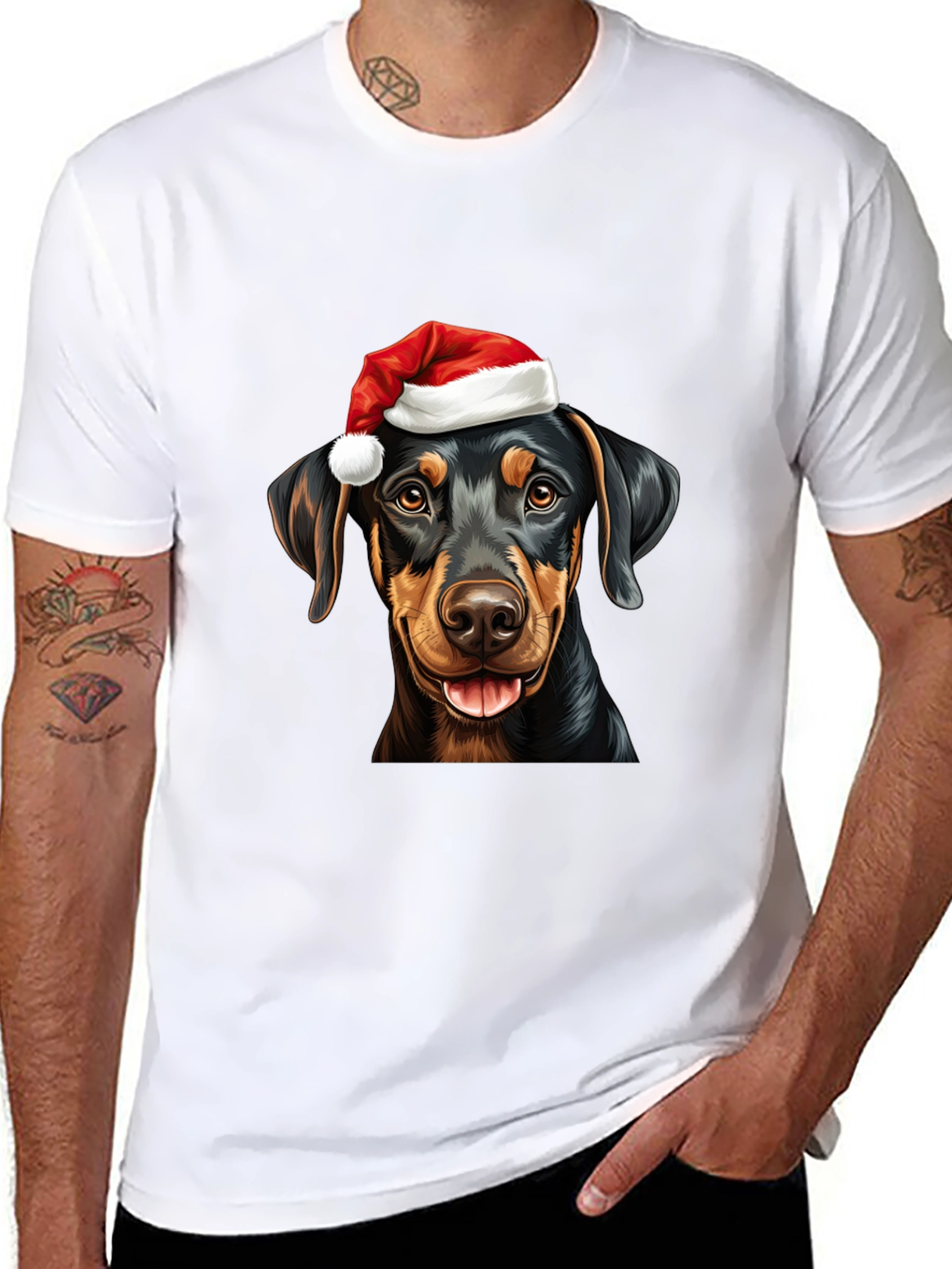 Dachshund Santa Hat Black T-Shirt