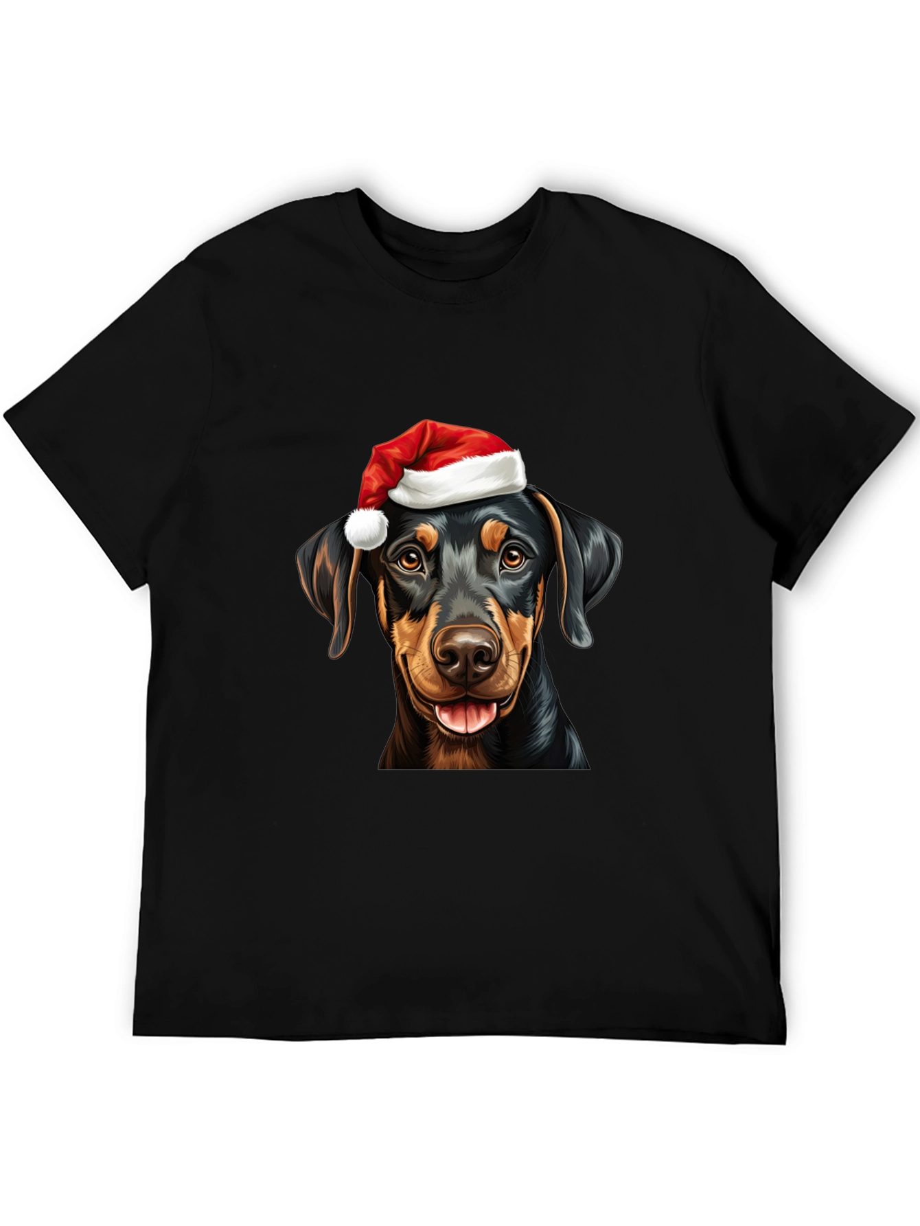 Dachshund Santa Hat Black T-Shirt