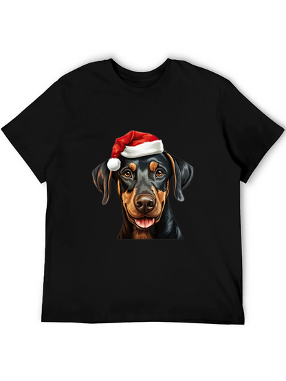 Dachshund Santa Hat Black T-Shirt
