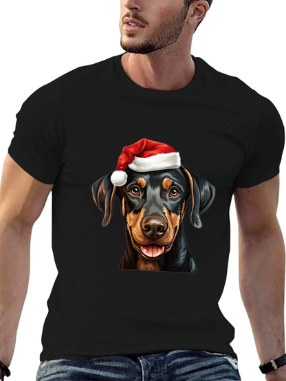 Dachshund Santa Hat Black T-Shirt