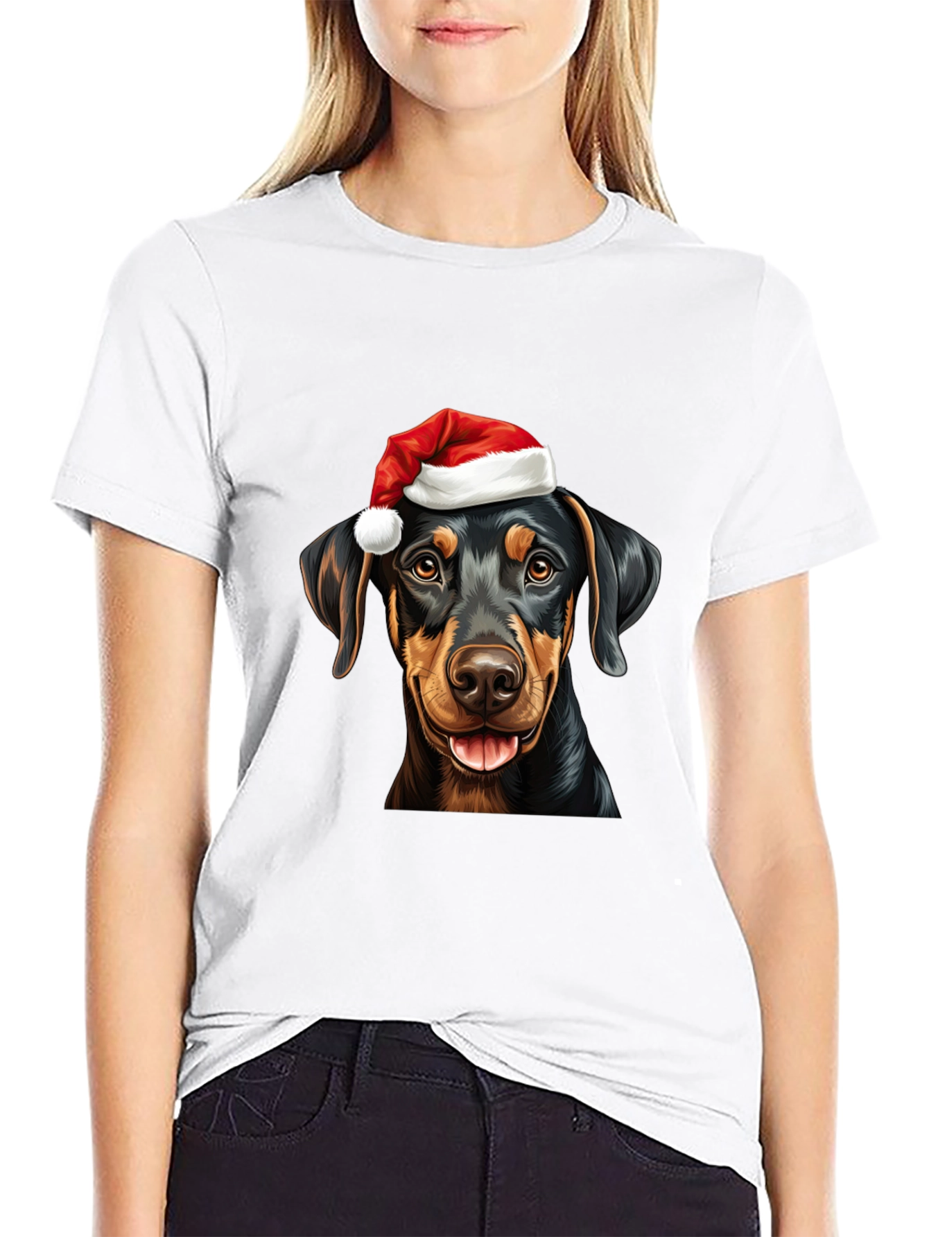 Dachshund Santa Hat Black T-Shirt