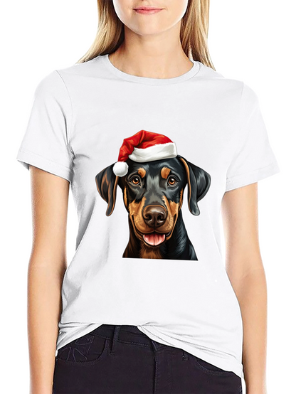 Dachshund Santa Hat Black T-Shirt