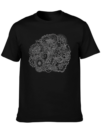 Mens Black T-Shirt with Intricate Floral Design