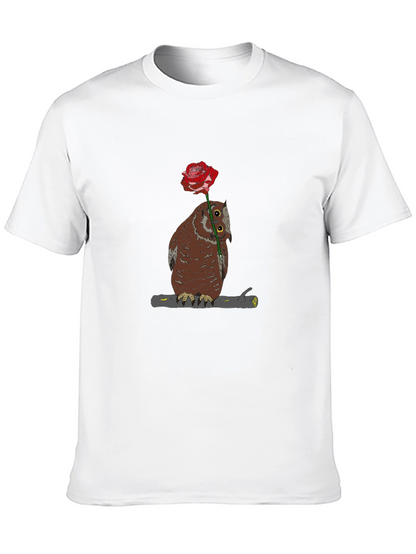 Owl with Rose Graphic T-Shirt - Unique Design