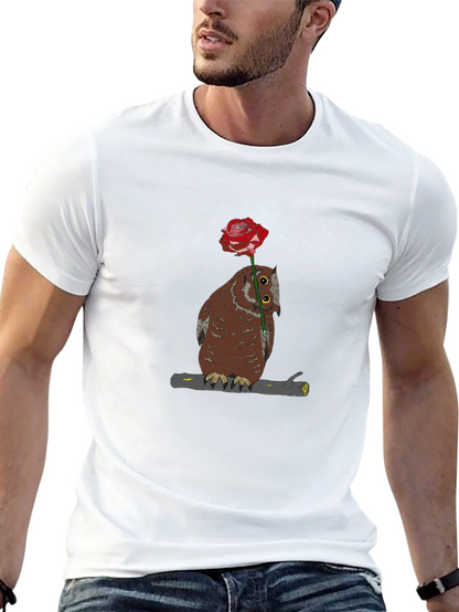 Owl with Rose Graphic T-Shirt - Unique Design