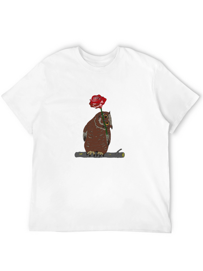 Owl with Rose Graphic T-Shirt - Unique Design