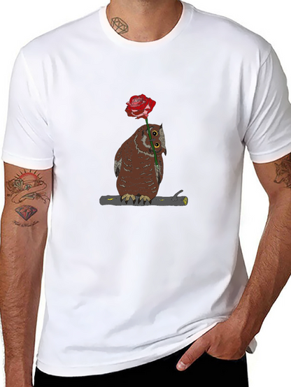 Owl with Rose Graphic T-Shirt - Unique Design