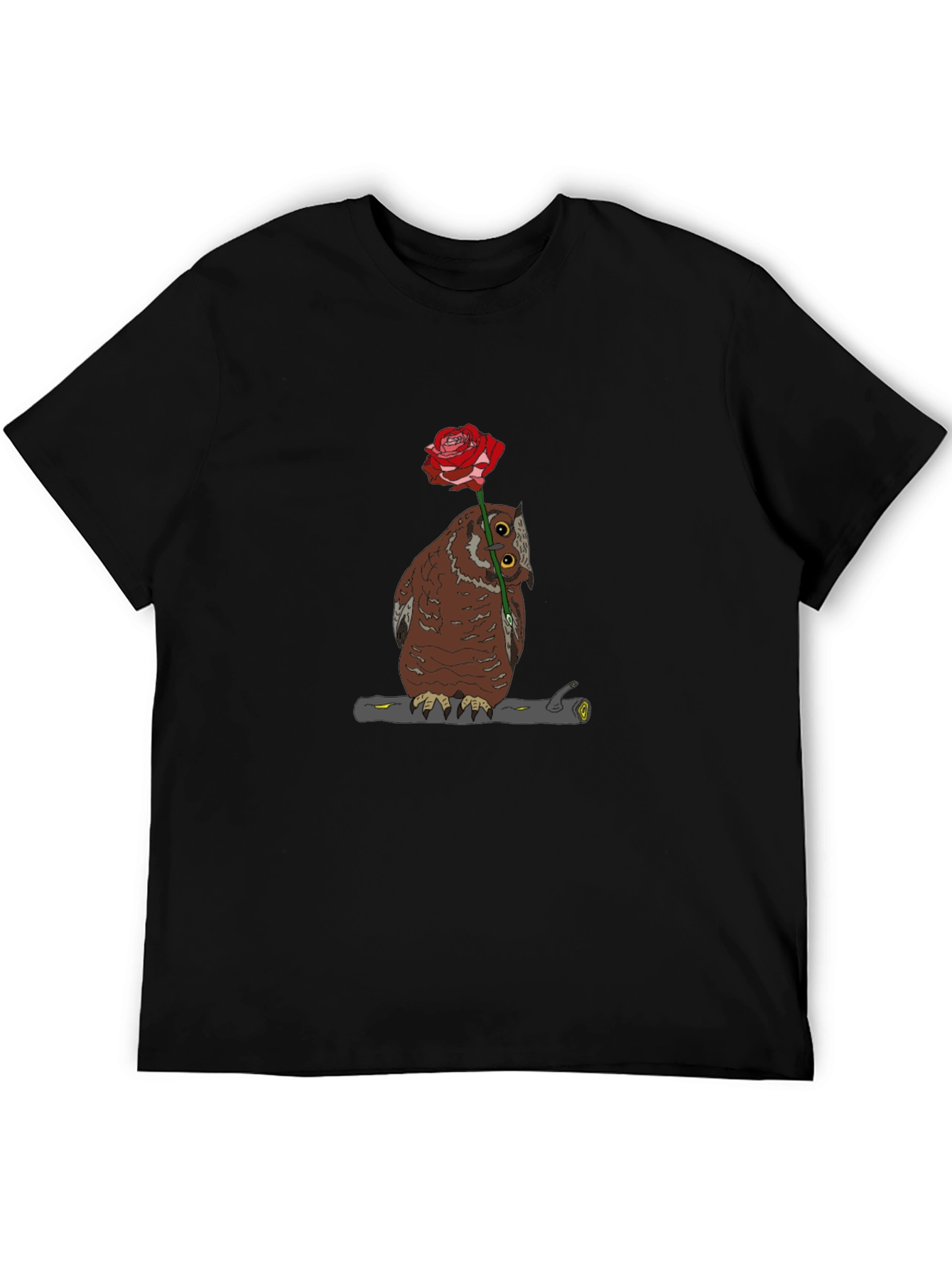 Owl with Rose Graphic T-Shirt - Unique Design