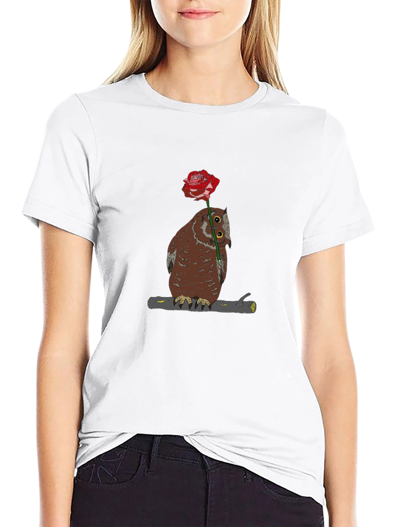 Owl with Rose Graphic T-Shirt - Unique Design