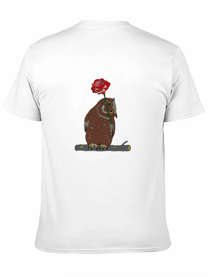 Owl with Rose Graphic T-Shirt - Unique Design