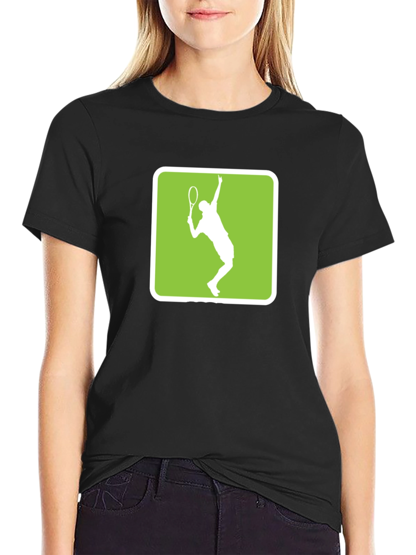 Tennis Player Graphic Tee - Black Cotton