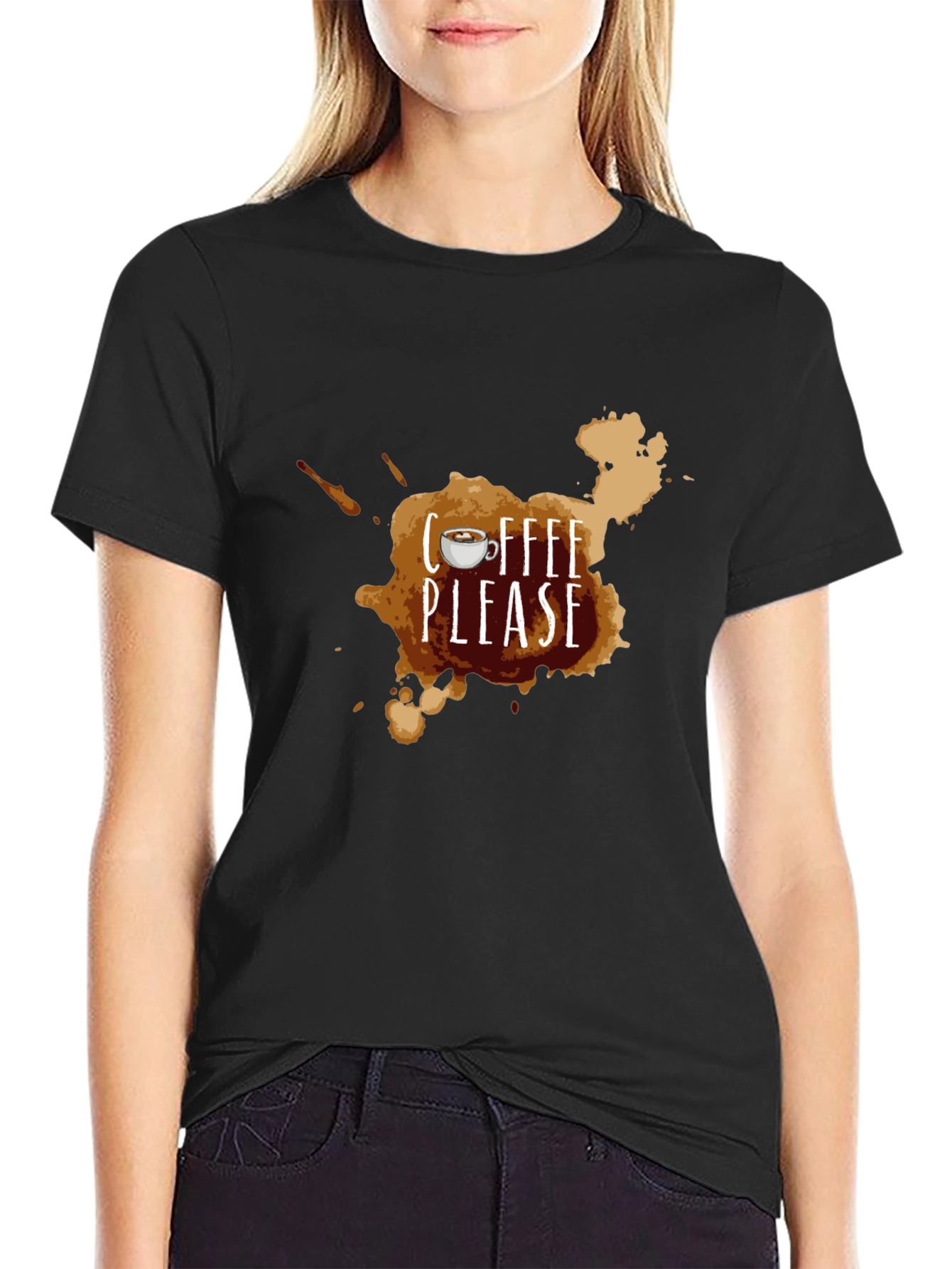 Coffee Please Graphic T-Shirt - Black Casual Tee