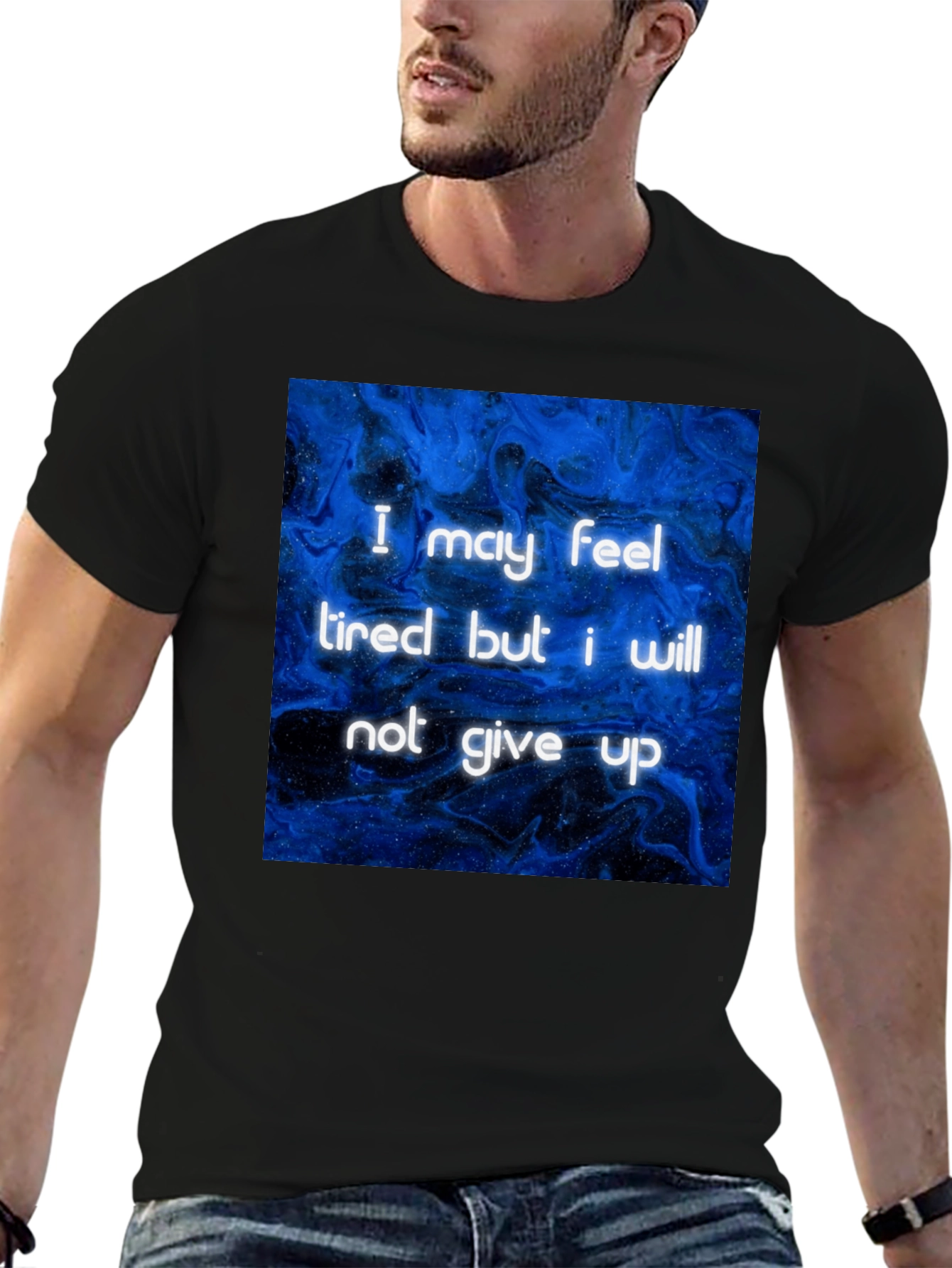 Inspirational Graphic Tee - Never Give Up Black T-Shirt