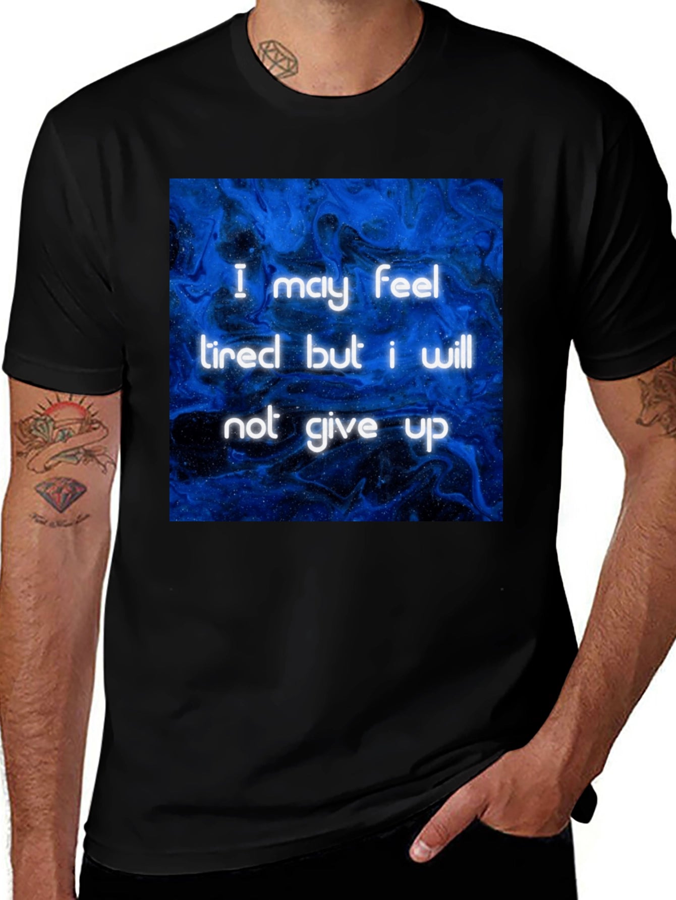 Inspirational Graphic Tee - Never Give Up Black T-Shirt