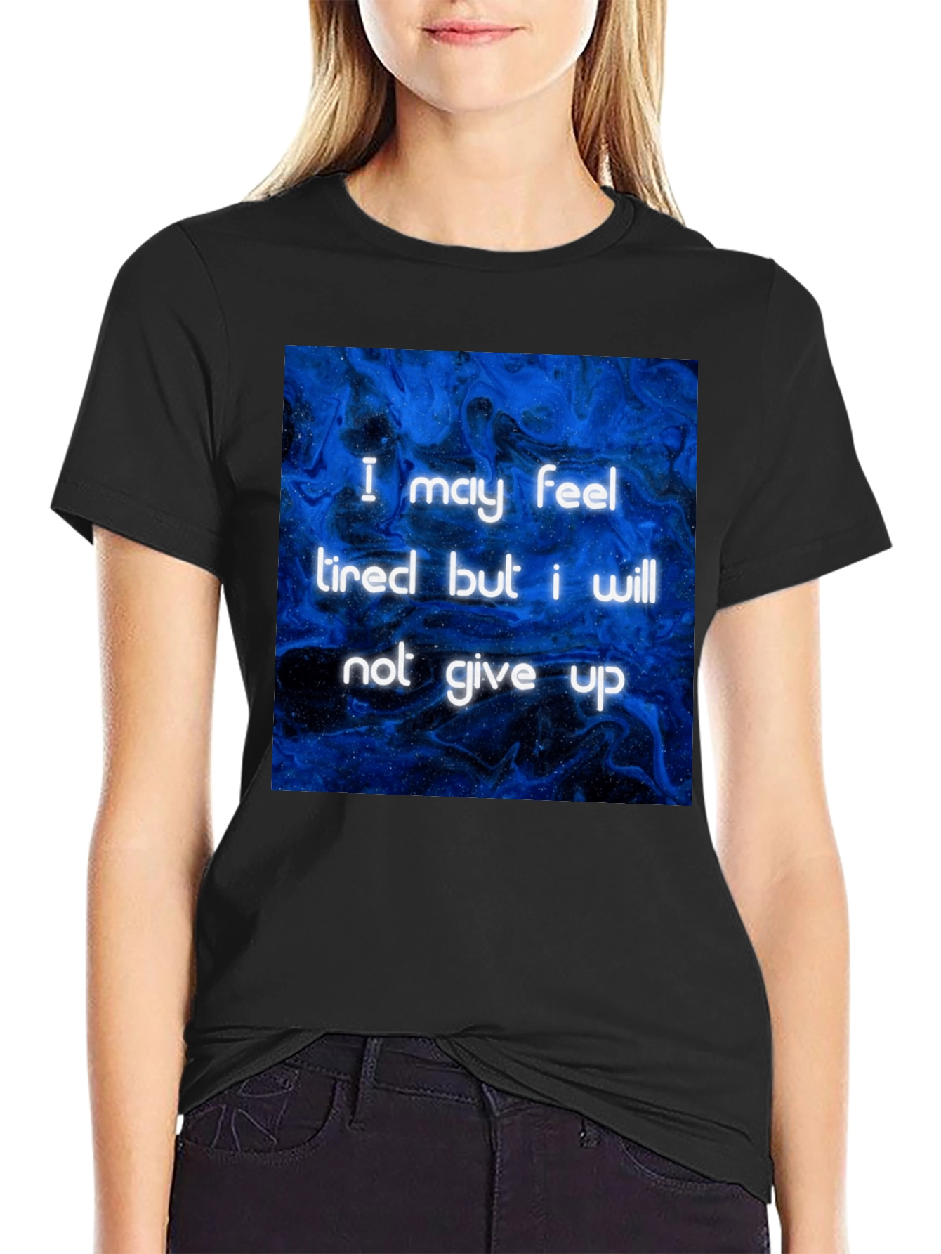 Inspirational Graphic Tee - Never Give Up Black T-Shirt