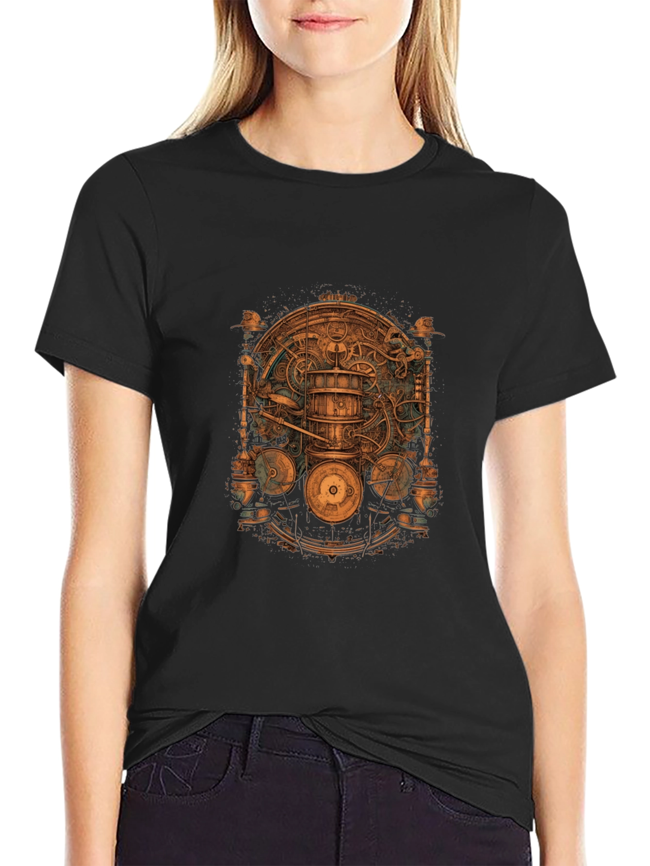 Steampunk Gear Design Black T-Shirt