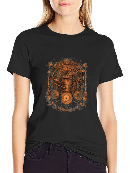Steampunk Gear Design Black T-Shirt