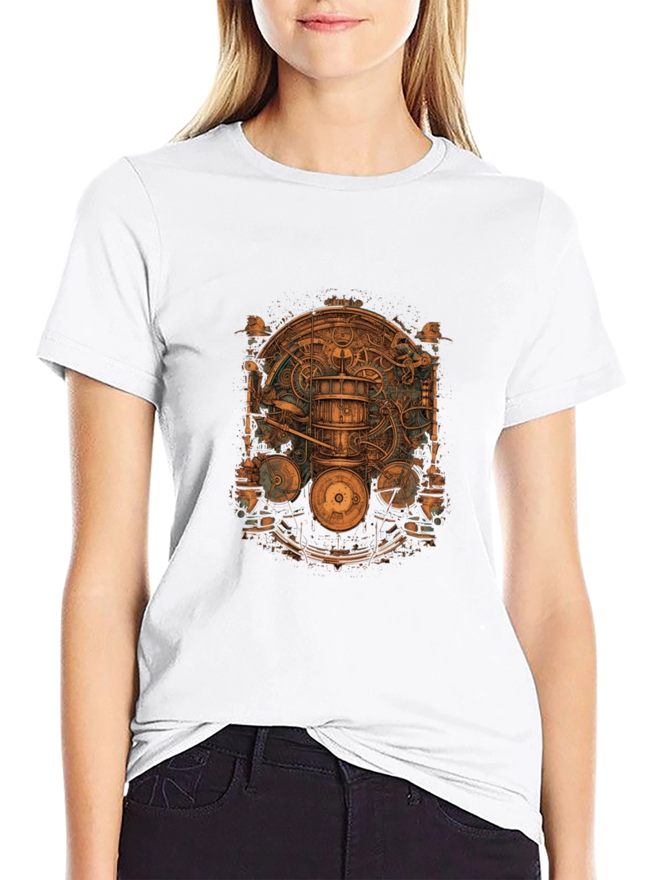 Steampunk Gear Design Black T-Shirt