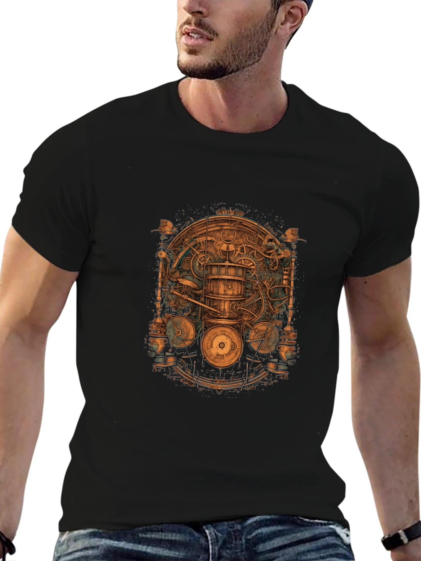 Steampunk Gear Design Black T-Shirt